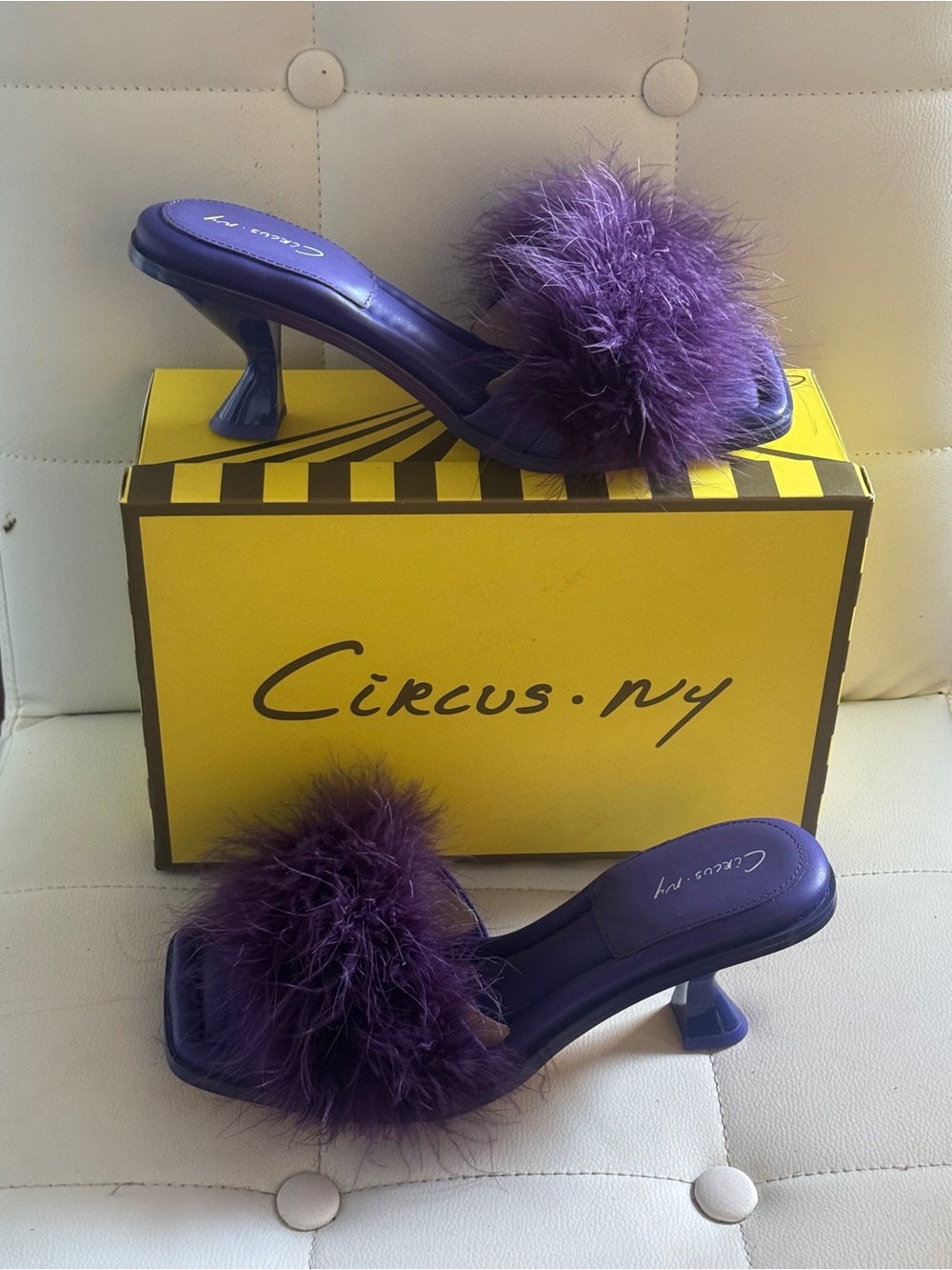 NEW Circus NY Florence Purple Feather Heel Mules – Size 9.5 With Box
